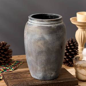 lot 6288 image: PORCER 8.2 Inch Ceramic Terracotta Rustic Vase Home Decor Farmhouse Decorative Vase for Living Room Entryway Floor Holiday Wedding-Black Bronze - Retail $20