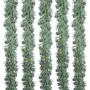 lot 6292 image: Kisflower 5 Pack 6.56FT Green Eucalyptus Garland for Decoration Table with Willow Leaves Greenery Garland Fake Hanging Plants Vines for Wedding Arch Decor Party Room Home Garden Office Wall Decor - Retail $30