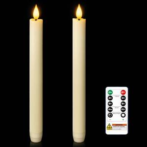 lot 6294 image: Homemory 2 Pcs Real Wax Made Flameless Taper Candles with Remote and Timer, 9.6 Ivory Battery Operated Candle Stick Flickering, Led Taper Candles with Lifelike Flame for Indoor Home Decor - Retail $13