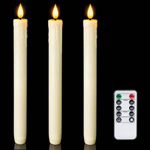 lot 6297 image: Homemory 3 Pcs Real Wax Flameless Taper Candles with Remote Timer and Dimmer, Battery Operated Candlesticks with Flickering Light, Ivory Window Candles, 9.6 Inches for for Wedding Home Decor - Retail $16