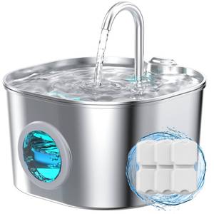 lot 6303 image: Cat Water Fountain Stainless Steel Pet Fountains for CatsDog Indoor Automatic Waterer Bowls for Drinking Small Animal Water Dispenser Metal Pets Watering Faucet Bottle Auto Kitty Watering Supplies - Retail $30