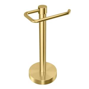 lot 6312 image: YUMORE Hand Towel Holder Stand Countertop Towel Rack Free Standing Towel Bar Hanger for Bathroom Kitchen (Gold) - Retail $40