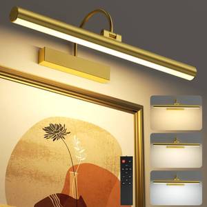 lot 6316 image: VOLISUN Picture Lights for Wall, 16 inch Rechargable Picture Light Battery Operated, 3 Color Temperatures Cordless Picture Light with Remote, Art Light for Paintings, Gallery, Portrait, 1 Pack (Gold) - Retail $33