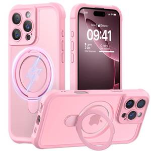 lot 6323 image: MOCCA Design for iPhone 16 Pro Case with Magnetic Invisible Stand Full Camera Protection Compatible with Magsafe Military Drop Shockproof Translucent Matte Phone Case Cover 6.3,Pink - Retail $30