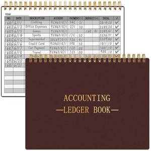 lot 6334 image: HAUTOCO Accounting Ledger Book A5 Horizontal Ledger Books for Small Business Bookkeeping Expense Tracker Notebook for Home Budget Tracking Personal Finance Log Journal 8.3 x 6.2, Wine Red - Retail $7
