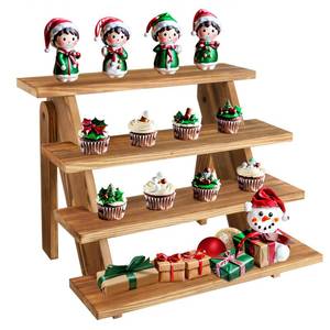 lot 6342 image: Fumingpal Wooden Cupcake Stand - 4 Tier Cupcake Display Stand, Rustic Tiered Display Stand, Tool Free Installation Cupcake Stand for Baby Shower Decorations Birthday Party Supplies(Pine Wood) - Retail $32