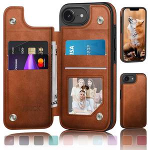 lot 6351 image: DJDUCK Designed for iPhone 16e 6.1iPhone 17e 6.1 Case Wallet with Card Holder, Magnetic Clasp Cover RFID Blocking Leather ProtectionShockproof Women Men Cases 6.1 Inch for Apple 16e Light Brown - Retail $18