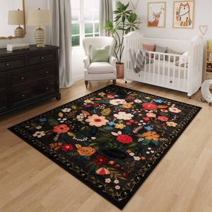 lot 6353 image: Rugcomf Bedroom Rug 3x5 Rug Washable Area Rug Non Slip Low Pile Boho Floral Small Carpet for Bedroom, Bedside, Kitchen, Entryway, Kids Room, Office, College Dorm Essentials for Girls(Black) - Retail $25