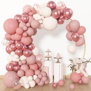 lot 6362 image: Amandir 153pcs Dusty Pink Balloon Garland Arch Kit, Different Sizes 18 12 10 5 inch Pink White Sand Metallic Confetti Pink Balloons for Valentines Day Bridal Shower Birthday Boho Party Decorations - Retail $9