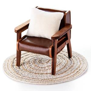 lot 6387 image: Minamzee 112 Dollhouse Couch Furniture Set, 3pcs Dollhouse Living Room Set��Wooden and Leather Armchair White Pillow and Beige Round Blanket, Accessories Furniture for Living Room, Bedroom