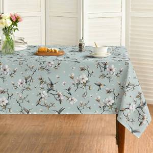 lot 6397 image: Horaldaily Spring Tablecloth 60x140 Inch Rectangular, Magnolia Flower Birds Branch Washable Seasonal Table Cover for Party Picnic Dinner Decor - Retail $16