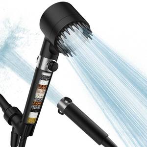 lot 6404 image: PWERAN Filtered Shower Head with Handheld, High Pressure 3 Spray Mode Showerhead with 18 Stage Water Softener Filters for Hard Water - Remove Chlorine-BLACK - Retail $37