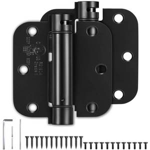 lot 6408 image: PTSOC Self-Closing Spring Loaded Door Hinges 3.5 Inch - Adjustable Tension for GarageFrontBackIndoor Doors, UL Listed Left & Right Hand Hinge, 58 Radius Corners, Matte Black (2 Pack) - Retail $16