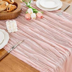 lot 6421 image: HOMEBROS Cheesecloth Table Runner, 10 Ft Boho Rustic Gauze Table Runner Sheer Wrinkled for Centerpiece Decor, Dusty Pink, 1 Pcs - Retail $7