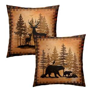 lot 6422 image: Giwawa Forest Bear Deer Throw Pillow Covers 18x18 Set of 2 Wildlife Animal Decorative Pillow Cases Square Cushion Cover for Couch Bed Sofa Chair - Retail $17