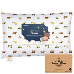 lot 6436 image: KeaBabies Toddler Pillow with Pillowcase, Jumbo 14X20 - Soft Organic Cotton Toddler Pillows for Sleeping - Machine Washable - Perfect for Travel, Toddler Bed Set (Construction) - Retail $22