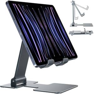lot 6446 image: Anozer Tablet Stand,Adjustable Tablet Holder for Desk,Foldable for iPad Stand Dock Holder for iPad Air 54Mini 6Mini 510.2Pro 12.9Pro 11,Portable Monitor,Surface (4-13 inch)-Grey - Retail $10