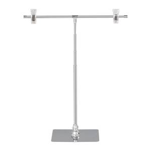 lot 6451 image: Tagshop Adjustable T-Bar Display Stand with Metal Base, Chrome Silver, Double Clips for Retail - Retail $9