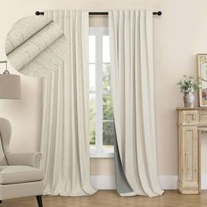 lot 6462 image: 98 Inch Curtains Blackout Linen Country Cottage Core Thick Textured Lightweight Window Drapes for Guest Bedroom Living Room Darkening Thermal Winter Curtain Keep Cold Out 98 Inch Length 2 Panels Beige - Retail $56