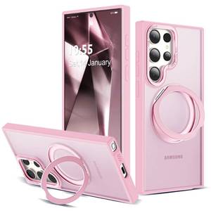 lot 6467 image: Zalinbo Compatible with Samsung Galaxy S24 Ultra Case with 360Rotatable Magnetic Ring Stand Compatible with Mag-Safe Military Protection Matte Translucent Phone Cases for S24 Ultra 6.8,Pink - Retail $24