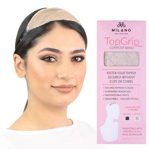 lot 6478 image: MILANO COLLECTION Glueless Top Grip for Hair Topper & Wiglets, Adjustable Translucent Strap with Side Openings, Top Headband for Your Wig or Topper, Includes Clips, Beige, Small - Retail $25