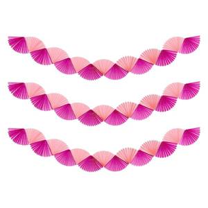lot 6482 image: 3 Pack Pink Floral Paper Fan Garland, 15.6ft 3D Bachelorette Hanging Party Decorations for Preppy Bachelorette Birthday Baby Shower Parties Decor - Retail $10