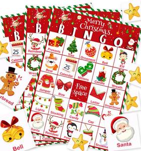 lot 6493 image: Officygnet Christmas Bingo Game for Kids - 32 Players Christmas Bingo Cards for Family Activities, Large Group, School Classroom, Xmas Party Games Supplies, Christmas Party Favor for Kids Adults - Retail $15