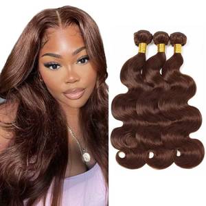 lot 6494 image: Brown Bundles Human Hair Color 4 Body Wave Bundles 26 28 30 Inch Niegmeag Virgin Soft and Silky Remy Hair Extensions Double Weft Chocolate Brown Body Wave Bundle Hair Weave 150g - Retail $62