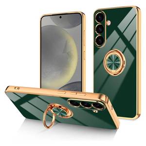 lot 6501 image: Dinick for Samsung Galaxy S25 Plus Case with Ring Holder Kickstand, Soft TPU Gold Plated Cover, Anti-Scratch Shockproof Protection, Slim Magnetic Stand Case for Samsung Galaxy S25 Plus, Green - Retail $17