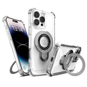 lot 6510 image: IAIYOXI for iPhone 15 Pro Max Case with Strong Magnetic Ring Stand, Military-Grade Shockproof, 4 Airbag Corners Protective, Fit for MagSafe, Kickstand Phone Case for iPhone 15 Pro Max - Clear - Retail $10