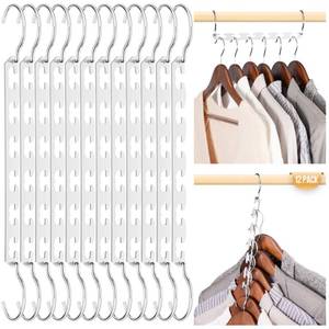 lot 6515 image: HOUSE DAY Closet Organizers and Storage Space Saving Hangers 12 Pack Stainless Steel Magic Hangers Upgraded Sturdy Multiple Hanger in one Space Saver Clothes Hanger College Dorm Room Essentials - Retail $20