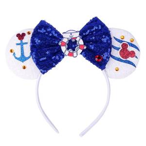 lot 6519 image: RAZKO Sparkle Cruise Mouse Ears Headband, Glitter Mice Ears Headband with Bow,Cruise Essentials Parks Ears for Cosplay Accessories Party Decorations (Cruise&Boat) - Retail $10