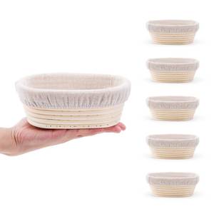 lot 6524 image: DOYOLLA Mini Oval Proofing Set (6.5inch, set of 5), Sourdough Proofing Baskets Bread Dough Rising Bowls wLiners for Home Sourdough Bakers Baking - Retail $36