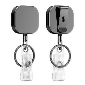 lot 6533 image: Uniclife PACK OF 1 Metal Retractable Keychain Heavy Duty Retractable Badge Reel for Badge Holder All Metal Casing with Stainless Steel Spring Coil 23.6 Inch Nylon Rope Belt Clip and Key Ring - Retail $8