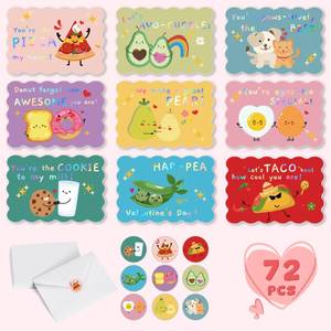 lot 6569 image: WENHUI Valentines Day Cards for Kids Classroom Gold Foil 4.7 x 3.2 in Bulk Valentine Cards with Envelopes &amp Stickers, 18 Cute Designs for School Exchange, Classroom Parties &amp Large Groups - Retail $13