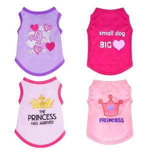 lot 6572 image: Pistha 4 Pack Dog Shirts Summer Printed Puppy Clothes Cute Sleeveless Pet T Shirts Dog Clothes for Small Medium Dogs Cats Girl(M) - Retail $9