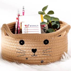 lot 6602 image: Zopeal Cat Basket Storage Woven Organizer with Ears Easter Decorative Gift Pet Toy Cute Cotton Rope Basket for Gift Cat Dog Toy Bin Nursery Room(8.3 x 4.7 Inch,Khaki) - Retail $18