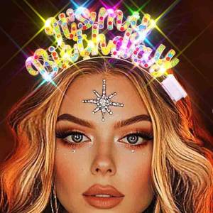 lot 6617 image: Zoestar Light Up Happy Birthday Headband Led Rhinestone Birthday Party Hair Accessories Women (Colorful) - Retail $9