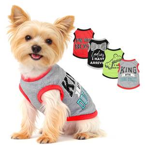 lot 6619 image: 4 Pieces Puppy Clothes Boy Summer Dog Shirts for Small Dogs Chihuahua Yorkie Clothes Soft Cute Pattern Pet Cat Clothing Pink Grey Red Green (X-Small) - Retail $14