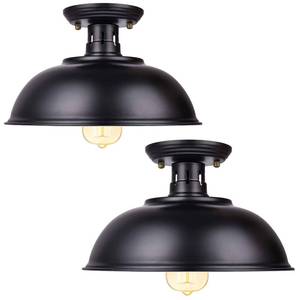 lot 6624 image: Vintage Rustic Semi Flush Mount Light, Farmhouse Black Ceiling Fixture, Industrial Lights for Hallway, Stairway, Foyer, Kitchen, Porch, Entryway (2 Pack) - Retail $46