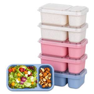 lot 6627 image: DOSEWART 6Pack 2-Compartment Reusable Snack Containers with Lids, Wheat Straw Reusable Snack Packs for Meal Prep Food Storage On-the-Go Snacking - Retail $12