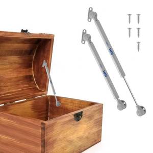 lot 6636 image: 2 Pack Soft Close Toy Box Hinges for Heavy Curved, Round, Arched and Flat Lids - HBL 150N Gas Strut Spring Safety Hinges to Slow Down and Slow Close, Also Works for Flat Lids. - Retail $27