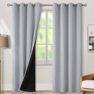 lot 6641 image: BGment Light Grey Blackout Curtains for Bedroom Window 84 Inch Length 2 Panels Set, 100% Light Blocking Thermal Insulated Grommet Drapes for Living Room Darkening with Black Liner, 52 Inch Wide Each - Retail $58