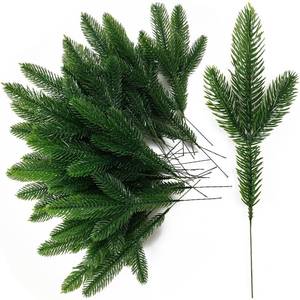 lot 6642 image: TIHOOD 25PCS 10 Inches Artificial Pine Branches Garland Green Plants Needles Fake Greenery Picks for DIY Wreath Christmas Embellishing and Home Garden Decoration - Retail $14