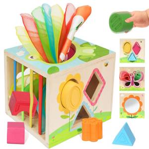lot 6648 image: Ancaixin 6-in-1 Montessori Tissue Box Toy for 6 Months Baby, Educational 1 Year Old Girl Boy Toys, Wooden Activity Cube, Puzzles 12-18 Months, Sensory Toys for Toddlers 1-3, Baby 1st Birthday Gift