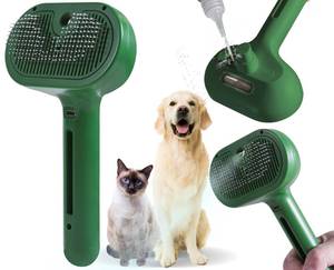lot 6653 image: CatDog Deshedding Brush with Water Spray and Steamer - Grooming Tool for Shedding Hair Removal (Christmas Green)