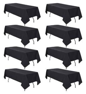 lot 6663 image: 8 Pack Black Tablecloth 60 x 102 Inch Polyester Table Cloth for 6 Foot Rectangle Tables, Wrinkle Resistant Washable Decorative Fabric Table Covers for Wedding Party Banquet Buffet and Camping - Retail $37