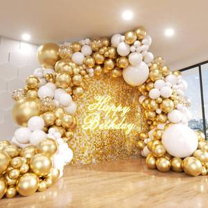 lot 6668 image: White and Gold Balloon Arch Kit, 140Pcs Matte White Metallic Gold and Gold Confetti Party Balloon Garland Kit for Wedding, Engagements, Birthday, Bridal Shower, Baby Shower Anniversary Decorations - Retail $10