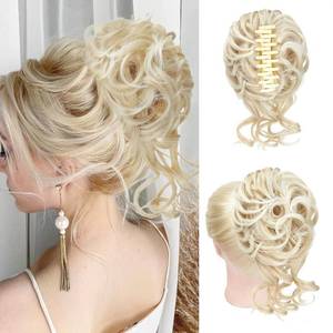 lot 6686 image: Foaoit Messy Bun Hair Piece Claw Clip Bun Hair Accessories for Women Messy Wavy Curly Hair Bun Extensions Short Tousled Updo Synthetic Hair Bun Ponytail Extension (Pale Ash Blonde) - Retail $14