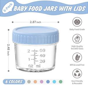 lot 6703 image: DRKIO 6 Pack Glass Baby Food Storage Containers - 4 Oz Baby Food Jars with Lids Baby Food Maker Microwave Dishwasher Freezer Safe 100% Leak Proof BPA Free Reusable - Retail $10